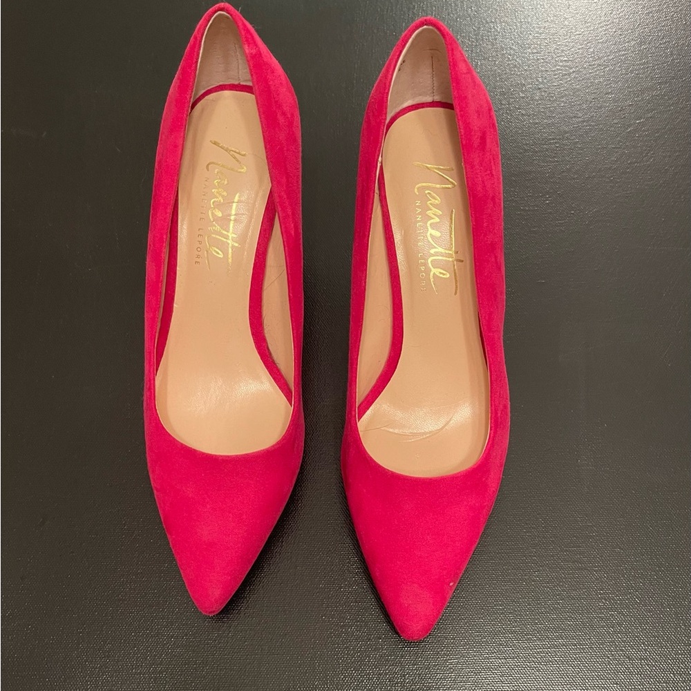 Nannette Bright Pink Suede Pointed Toe Pumps